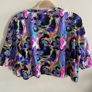 Shein Neon Swirl Multi Colored Crop Top S Lisa Frank Y2K‎ 90s 200s Alien Hippie